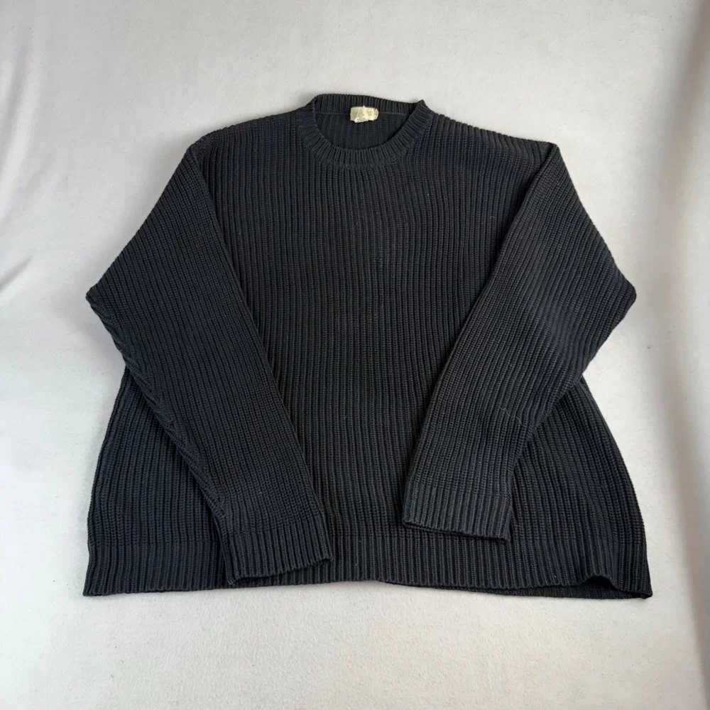 J.Crew Mens XL Black Shaker Rib Knit Crewneck Sweater 100% Cotton Long Sleeve